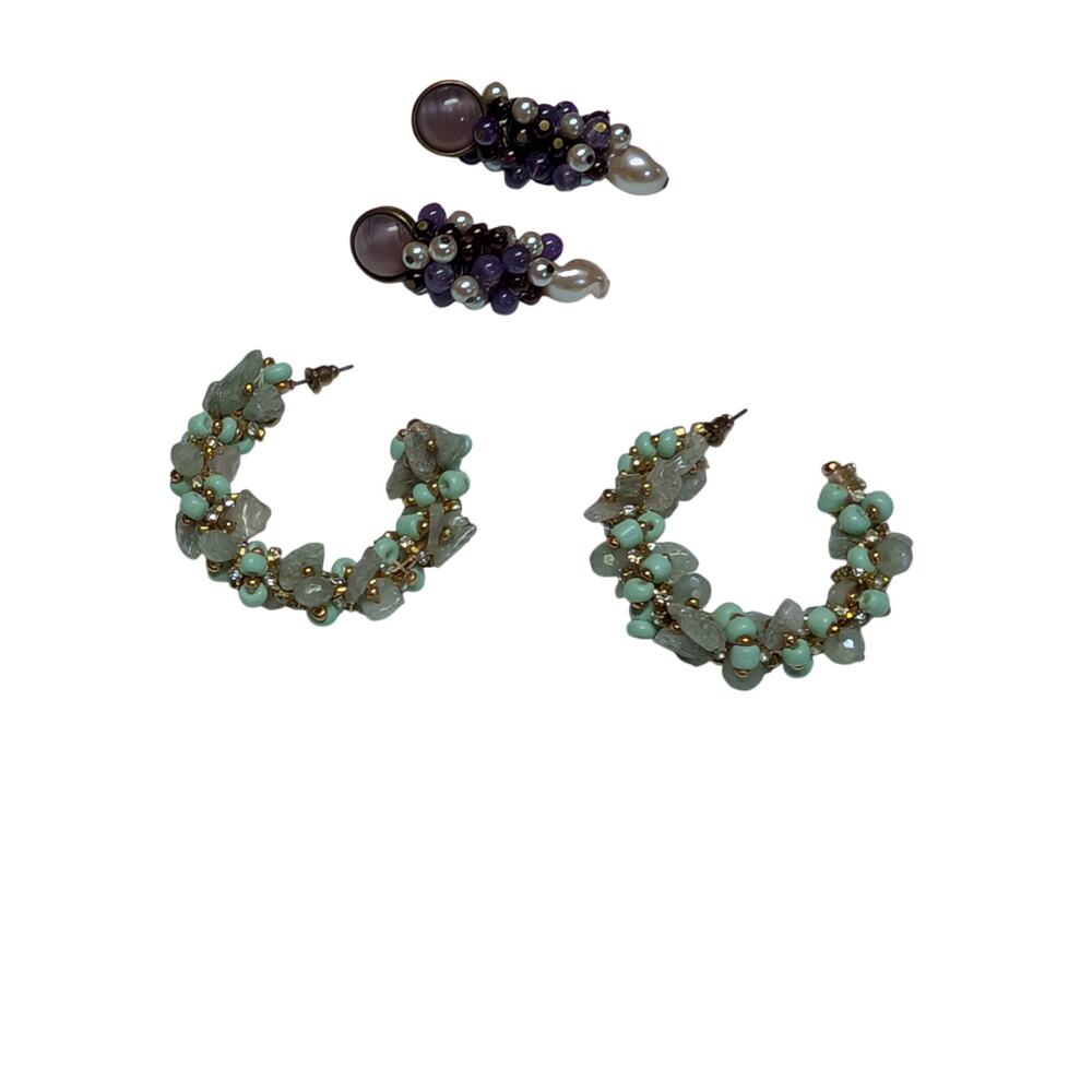Statement Earring Bundle Aventurine Hoops + Amethyst Cluster Drops